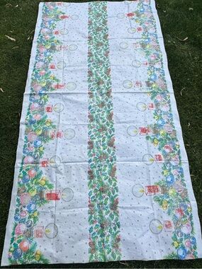 1950’s 8 Foot Xmas Plastic Table Cloth - Rectangle Vintage Christmas Table Cloth